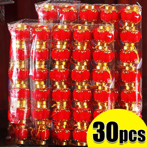 30pcs Mini Chinese Lantern Mini Red Flocking Lanterns Pendants DIY Spring Festival Wedding Party New Year Decorations Supplies
