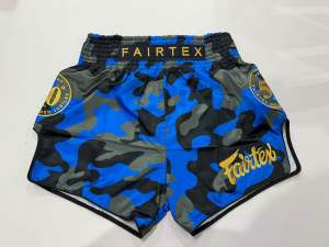 Fairtex BS1917 Muay Thai Fight Shorts Solid 50th Year Blue LARGE