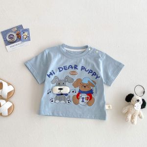 Lightweight Short Sleeve T-Shirt for Babies And Toddlers Summer Outfit Base Layer Cartoon Dog Print Breathable Cotton Blend