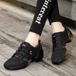 New Women Korean Fashion Laces Sports Sneakers Fitness Dance Shoes Lightweight Breathable Leisure Black Rubber Dance Shoes For Women On Sale