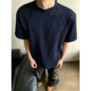 Dark Blue Deconstructed American Boxy Fit Summer T-Shirt