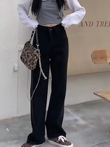 Celana jeans longgar fashion retro pinggang tinggi terbaru versi Korea untuk wanita