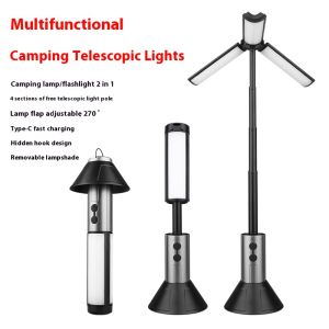 3-Head Portable Telescopic LED Flashlight Rechargeable Folding Searchlight for Outdoor Car Repair Camping Tent Lighting