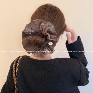 ริบบิ้นผ้าลายดอกไม้หัวเข็มขัดแบบสองชั้นสไตล์วินเทจ สไตล์หวาน สำหรับผู้ใหญ่ ริบบิ้นหางม้าแบบมีความยาวต่ำ เครื่องประดับผม