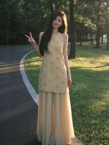 CHANGTONG | Elegant French Style Faux Two-piece Slimming Dress