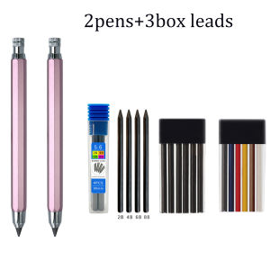 MROOFUL | 5.6mm Metal Drawing Pencil with 5.6mm 3box Leads Set Professional Sketch Mechanical Pencil Student Stationery(2Pen+3box Leads)