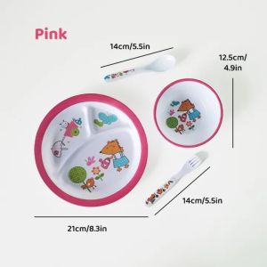 4PCS Baby Tableware Set Carton Spoon Fork Training Baby Dishes Feeding Bowl Set