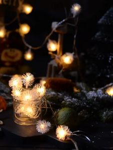 Dandelion string fairy lights 1.5-6m battery powered 10 - 40 lights LED fluffy snowball lights string Dandelion Christmas fairy lights string for holiday festive wedding patio party decoration (warm white)