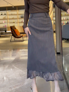 MANMI | Chân Váy Xám Thời Trang Mùa Xuân Thêu Ren Pháp Elegance