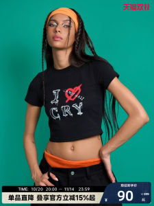 Canotwait I Hate Cry Graffiti Print Short Sleeve Womens Cotton T-shirt Loose Fit Summer Fashion Casual Sportswear