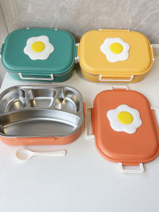 Cute Large Capacity Four Grid Lunch Box Food Grade 304 Stainless Steel Bento Box for Adults And Students Going to Work with Lunch Box