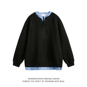 เสื้อฮู้ดคอกลมหลวมๆ สบายๆ สำหรับผู้ชาย ทรงหลวมๆ สไตล์ย้อนยุค ฤดูใบไม้ร่วง ฤดูหนาว คอกลม ปกติ เสื้อผ้าลำลอง