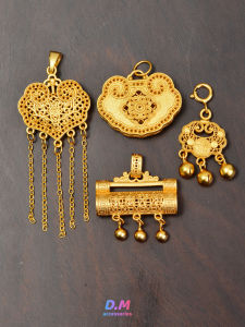 925 Pure Silver Gold Plated Chinese Style Lucky Lock Pendant Baby Lock Wristband Necklace DIY Accessories Ancient Fashion