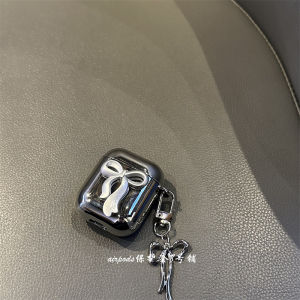 Korean Style Silver Butterfly Knot Airpods Protective Case Compatible with 2nd 3rd Pro4 Bluetooth Earphone Shell Hard TPU Material