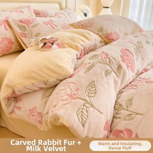 NAIYOUCHENG | Winter Embossed Extra Thick Milk Coral Fleece Bed Set
