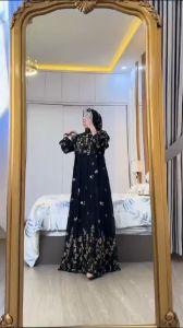 K-FASHION Gamis Set Hijab Terbaru Mewah Elegan Baju Wanita Model Lebaran Kekinian Untuk Pesta Anjeli