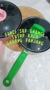 PANCI SUP TUTUP KACA ENAMEL GAGANG ANTI LENGKET 18CM 20CM 22CM 24CM