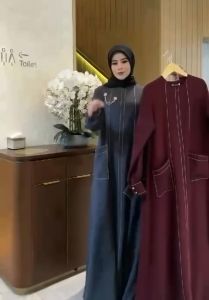Marwah Dress Elegant Pesta Bahan Ceruty Babydoll Aplikasi Jahitan Timbul Gamis Cantik Viral Terbaru