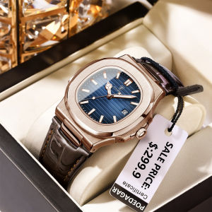 POEDAGAR Top Luxury Square Man Watch Date Waterproof Luminous Quartz Men Watches High Quality Fashion Sports Leather Mens Watch