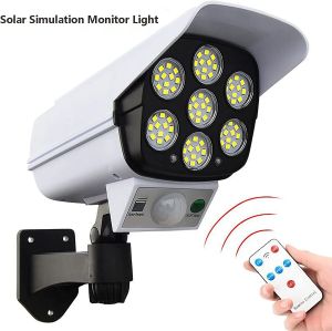 ESMARTER | 3Modes Multi-angle Lighting Remote Control Solar Powered Simulation Monitoring Induction Wall Lamp with Red Light Warning for Co