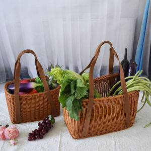 Wicker Basket Simulation Handheld Shopping Basket Picnic Basket Fruit Picking Snack Storage Square Vegetable Buying Basket