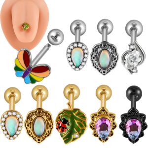 1pc Opal Ladybug Tongue Barbell Piercings Leaf Colorful Butterfly Zircon Ball Tongue Barbell Rings Fashion Body Piercing Jewelry