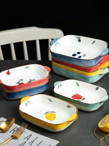 Japanese Style Ceramic Baking Dish: Double Ear Cheese Rice Bowl and Rectangular Fresh Style Plate