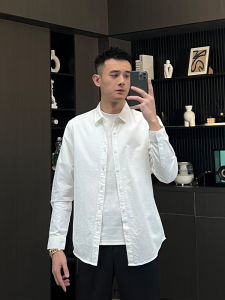 Áo Sơ Mi Nam Tay Dài Màu Trắng Cotton Pha Polyester Thường Ngày Mùa Thu Có Khóa Kéo Dáng Rộng Thoải Mái Thường Ngày