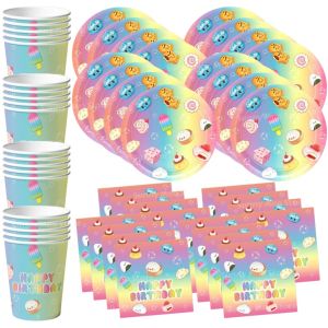 Hasbro | 60Pcs Colorful Dumpling Birthday Party Supplies Set Includes Paper 7inch Plates Cups Napkins Tableware for 20 Guests Decorations