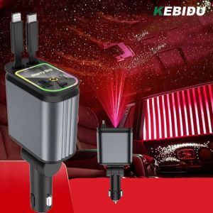 KEBIDU 4 IN 1 Car Charger Retractable Cable Auto Roof Starlight Type-c Fast Charging For Phone