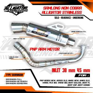 Knalpot samlong non cobra original alligator Stainless inlet 38 mm Free triplat Nmax Aerox Lexy dll