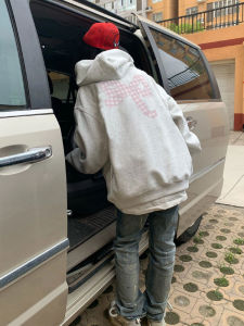 Pure Cotton Hoodie Womens Grey American Chic Lazy Outerwear Spring Autumn New Style Comfortable Feel Stylish Print Long Sleeve