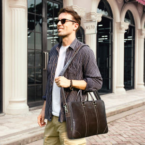 CONTACTS Genuine Leather Business Bags for Men High Quality Briefcase Men Messenger Shoulder Bags Laptop Bags for 16 inch MacBook Pro