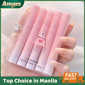 5 Pcs Lip Tint Set Waterproof Lipstick Set Piggy Head Velvet Lip Glaze Suit Matte White Women Girl Lipstick Water Proof Original Set Makeup Lipgloss Longlasting Lipsticks Set