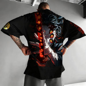 Bandai | Demon Slayer Halloween Joint T-shirt 2025 Mens Summer New Kokushibo Anime Print American Trend Casual Loose Short Sleeved Top