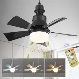 LED Ceiling Fan With Light E27 Socket Remote Control Dimmable 30W Modern Smart Wireless Fans Lighting For Bedroom Garage Kitchen