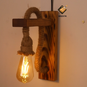 Đèn gỗ décor Đèn dây thừng gỗ vintage Đèn sân vườn Đèn treo tường trang trí quán café nhà hàng cầu thang hành lang