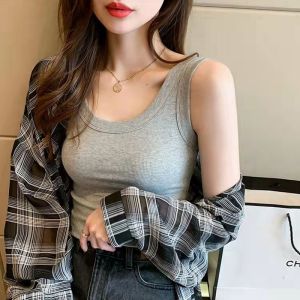 SHUFU 2102 🌿 Korean Style Cotton Sleeveless Camisoles For Women Plus Size Plain Tops Casual Round Neck Tanks