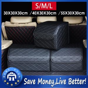 【Local delivery】 Universal Foldable Car Trunk Storage Organizer Box with Handle Large Capacity Auto Multiuse Tools Storage Bag Stowing Tidying Leather Folding For Emergency Storage Box HSQ-Foldable-Trunk-Box