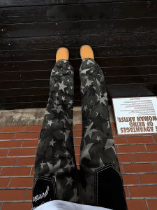 ZHUOCAN | Retro Star Printed Mens Jeans Patch Pocket Flared Trousers