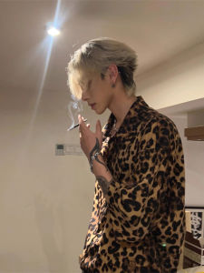 Internet Celebrity Leopard-Print Shirt Mens Ins Trendy Loose Short Sleeve Non-Ironing Ice Silk Chiffon Shirt Casual All-Matching Work Clothes Shirt