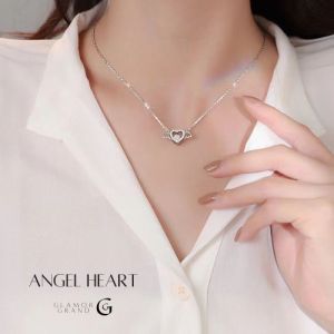 สร้อยคอ 925 สร้อยคอโซ่ จี้รูปกามเทพ หัวใจ ปีกนางฟ้า สไตล์เกาหลี สําหรับผู้หญิง สร้อยคอพร้อมจี้