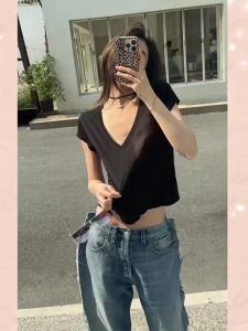 chaqi | American Style V-Neck Short T-shirt