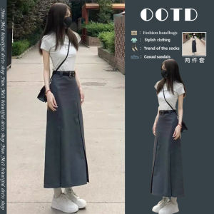 Summer Wardrobe Starter Set for Women High Waist Midi Dress with Short Sleeves Versatile Tea Color Two-Piece Suit Ideal for Birthday Parties