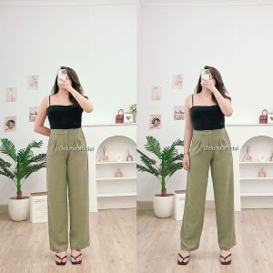 delunaofficial- Celana Kulot Wanita Harry Crinkle Basic Casual Pants