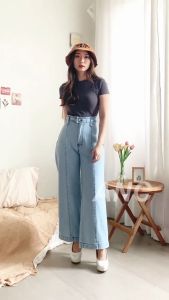 Celana Kulot Wanita Jeans Denim Jumbo - Celana Kulot Jeans Garis Lurus - Kulot Jeans Highwaist Kulot Wanita Celana Panjang