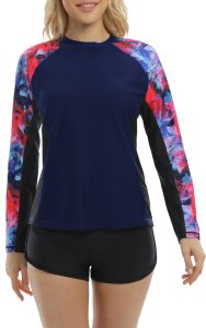 Amber plus Size Ladies Conservative Two-Piece Swimsuit Long Sleeve Sun Protection Top without Chest Pad UPF50+ Beachwear