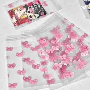 Bộ 50 Kawaii Hồng Nơ In Hình Tự Dính OPP Niêm Phong Túi 8X10Cm Cho Kpop Thẻ Ảnh Phù Hiệu Bánh Quy Quà Tặng Nhỏ Túi Bảo Quản
