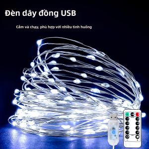 OSIDEN | 5M/10M USB Cổ Dây Đèn Có Điều Khiển Từ Xa 8 Chế Độ Chiếu Sáng Dây Đồng Vòng Hoa Cho Trang Trí Nhà Phòng Khách Phòng Ngủ