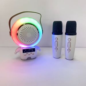 X64 Astronaut Childrens Wireless Bluetooth Speakers with Microphone Karaoke LED Colorful Light with Digital Clock TF FM